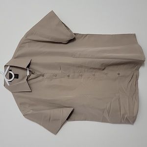 Harriton Ladies Tan Collard Short Sleeve Button-up Shirt Size XL